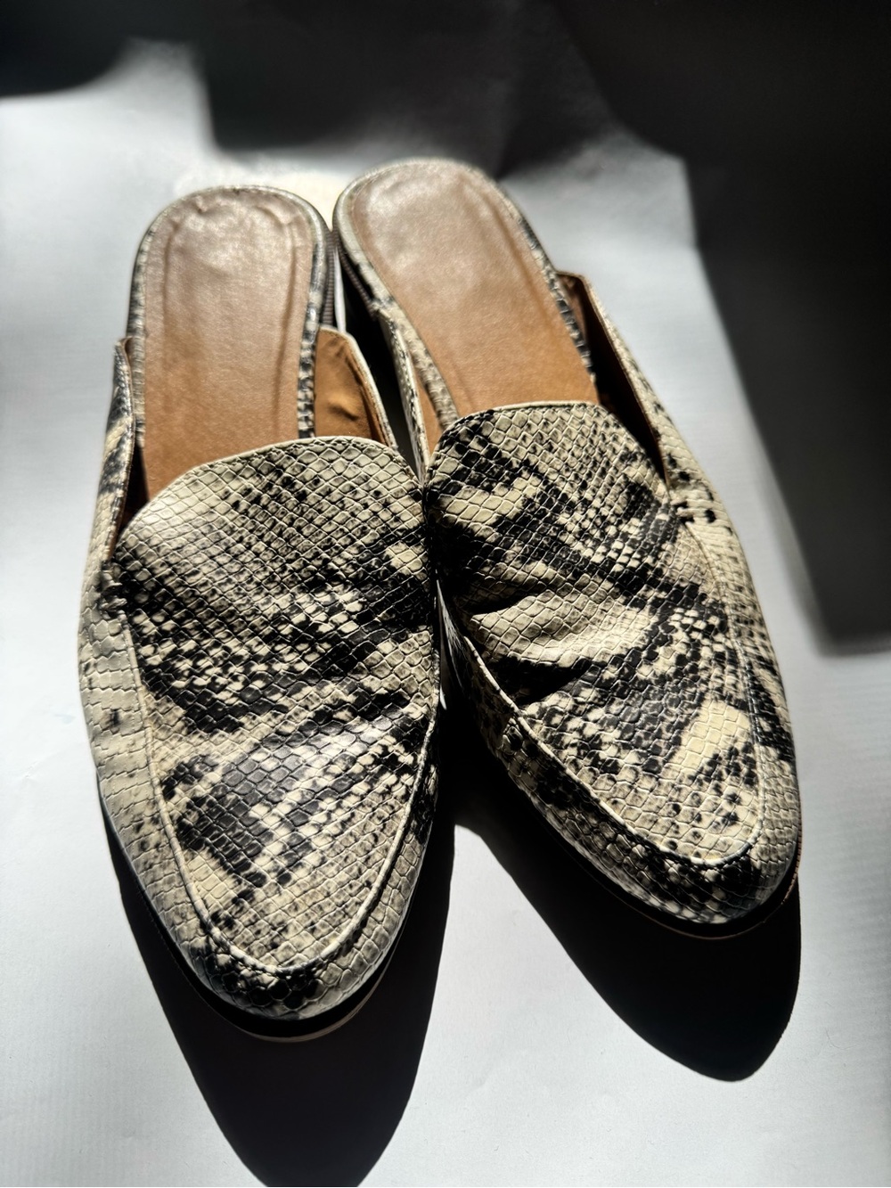 Steve Madden Black and Cream Snake-Print Slip-On Mules